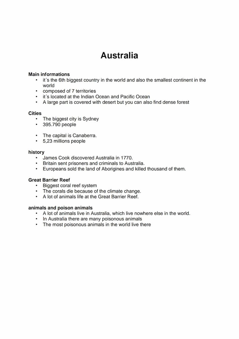 Australia
name Main informations
it's the 6th biggest country in the world and also the smallest continent in the
world
Cities
.
.
●
.
histo