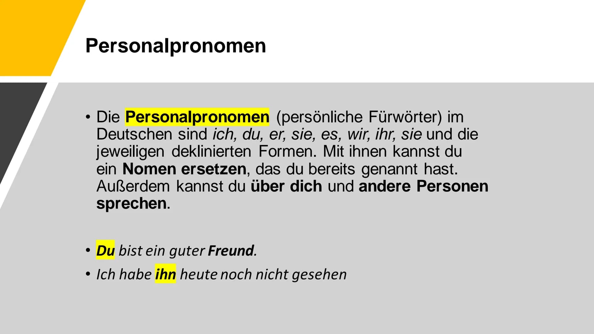 FLBK-Hamm
HH1H
Deutsch: Herr. Stöppel
Miguel, Daniel, Benedikt, Sinan, Eymen
Pronomen
Pronomen (Fürwörter) verwendest du, um ein Nomen (Name