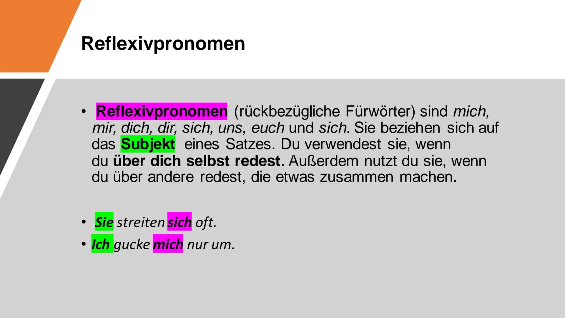 FLBK-Hamm
HH1H
Deutsch: Herr. Stöppel
Miguel, Daniel, Benedikt, Sinan, Eymen
Pronomen
Pronomen (Fürwörter) verwendest du, um ein Nomen (Name