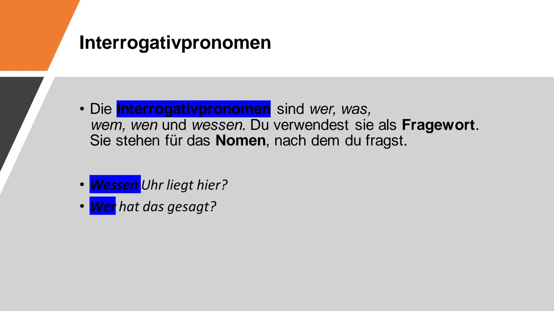 FLBK-Hamm
HH1H
Deutsch: Herr. Stöppel
Miguel, Daniel, Benedikt, Sinan, Eymen
Pronomen
Pronomen (Fürwörter) verwendest du, um ein Nomen (Name