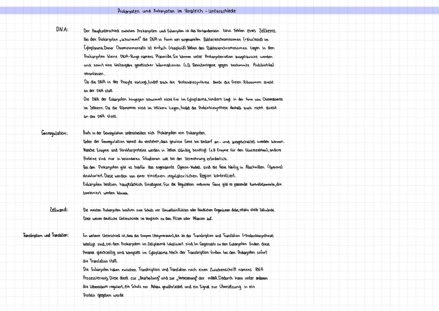 DNA:
Genregulation:
Zellwand:
Transkription und Translation:
Prokaryoten und Eukaryoten im Vergleich - Unterschiede
Der Hauptunterschied zwi