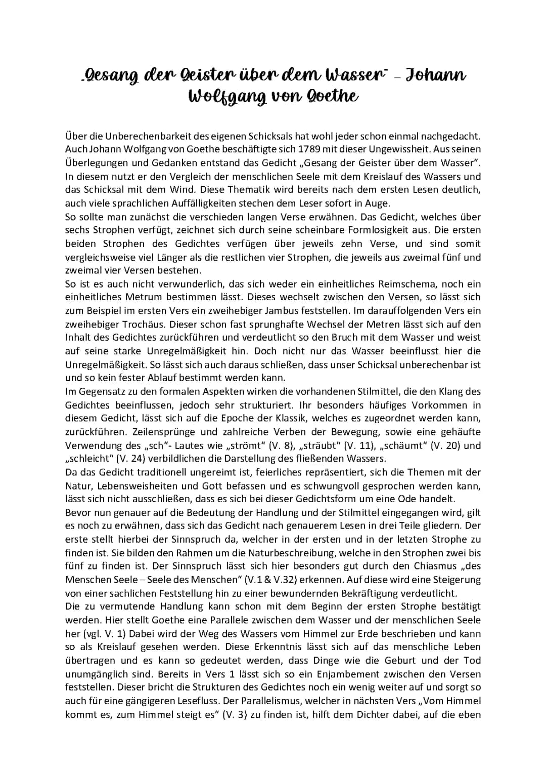 "Gesang der Geister über dem Wasser" von Goethe - Gedichtanalyse und Interpretation