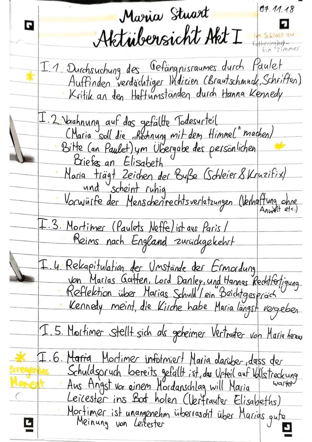 L
07.11.18
Maria Stuart
Aktübersicht Akt I 544
FI
*
I.1. Durchsuchung des Gefängnisraumes durch Paulet
Auffinden verdächtiger Indizien (Brau