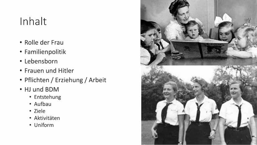 Frauen und Jugend im
Nationalsozialismus
ERE Frauen in der NS-Zeit
Weltordnung wird von Männern dominiert > Frauen kümmern sich nur um den H