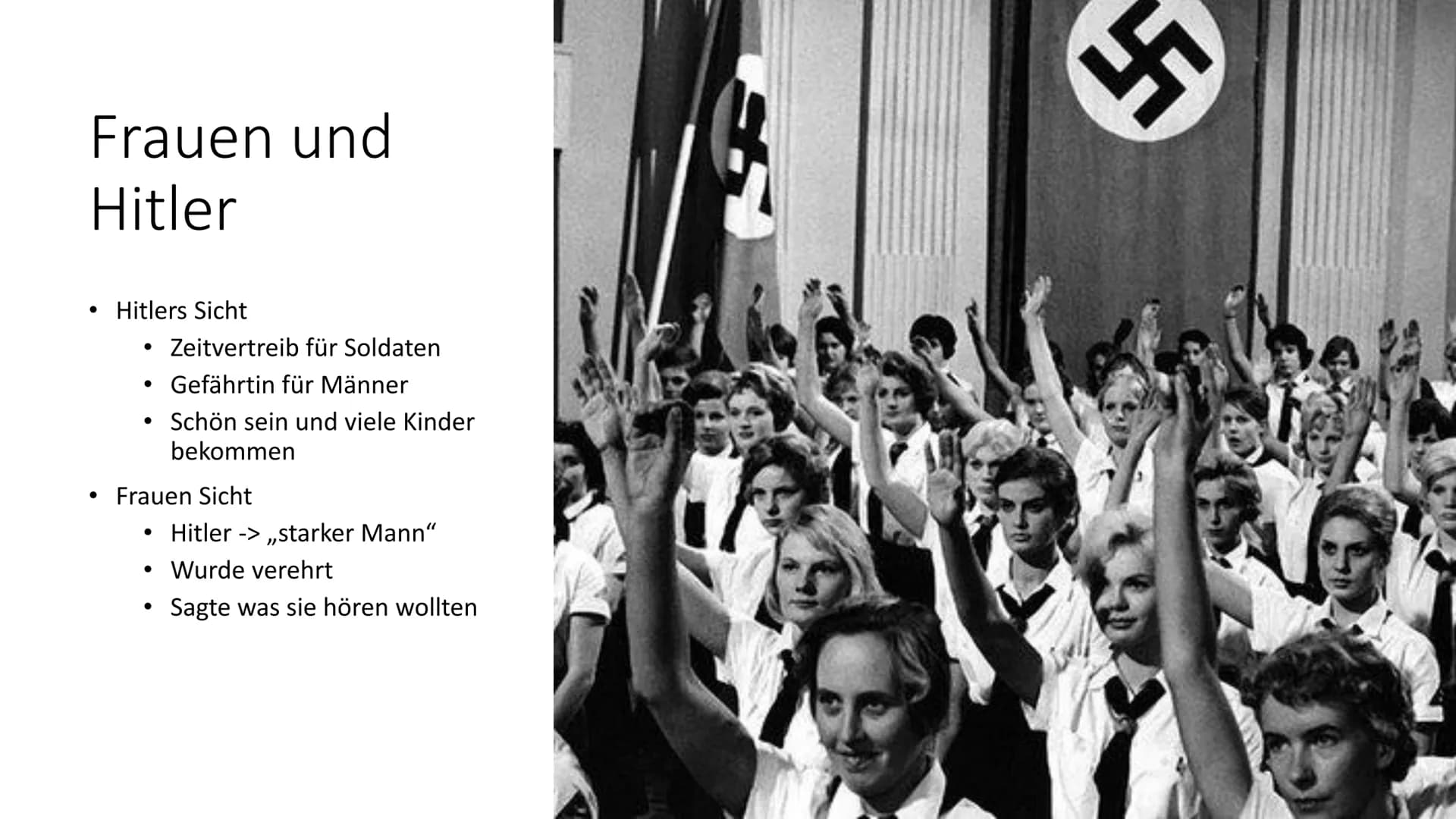 Frauen und Jugend im
Nationalsozialismus
ERE Frauen in der NS-Zeit
Weltordnung wird von Männern dominiert > Frauen kümmern sich nur um den H