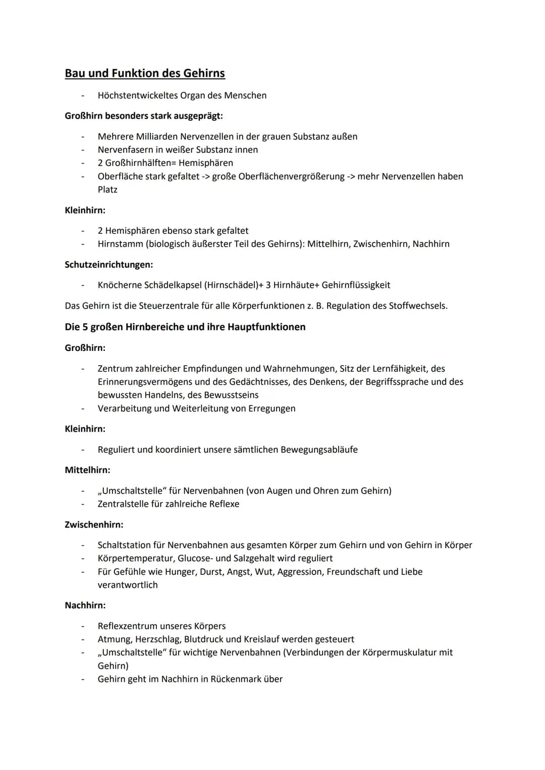Bau und Funktion des Gehirns
Höchstentwickeltes Organ des Menschen
Großhirn besonders stark ausgeprägt:
Mehrere Milliarden Nervenzellen in d