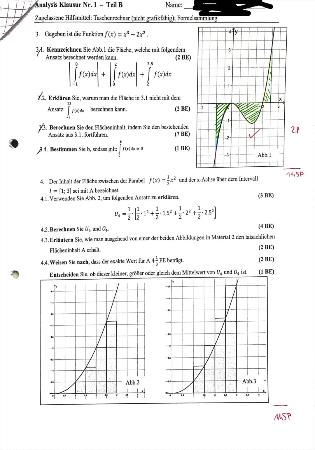 --- OCR Start ---
Analysis Klausur Nr. 1
Name:
Mathematik GK
Datum:
16.11.24
Erreichte Rohpunkte:
47 / 50
Notenpunkte: 14P
G
15
14
13
12
11
