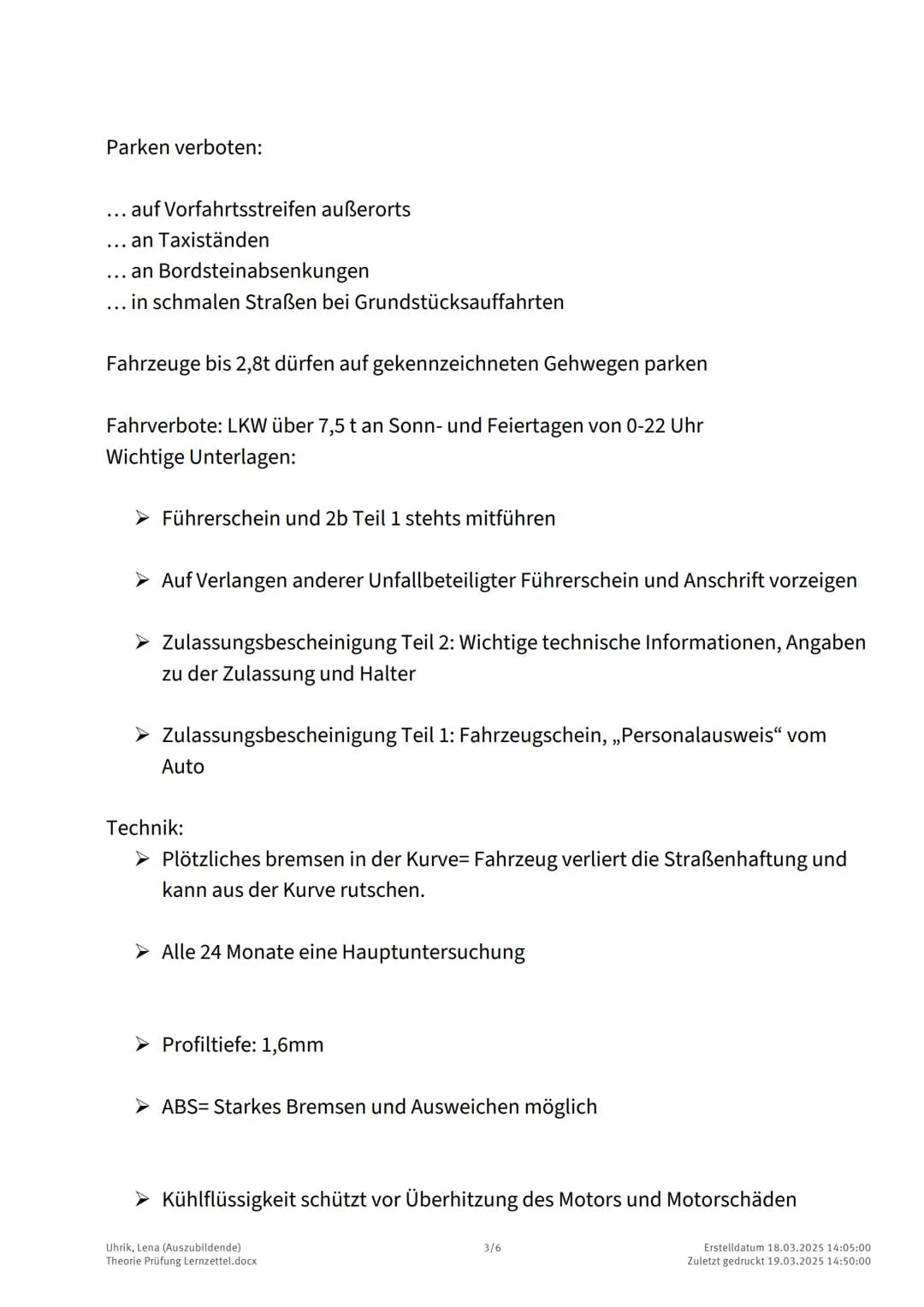 --- OCR Start ---
Theorie Prüfung Lernzettel:
Formeln:
Reaktionsweg=V:10*3z.B du fährst 50~km/h wie lange ist dein Reaktionsweg? 15 da
50:10