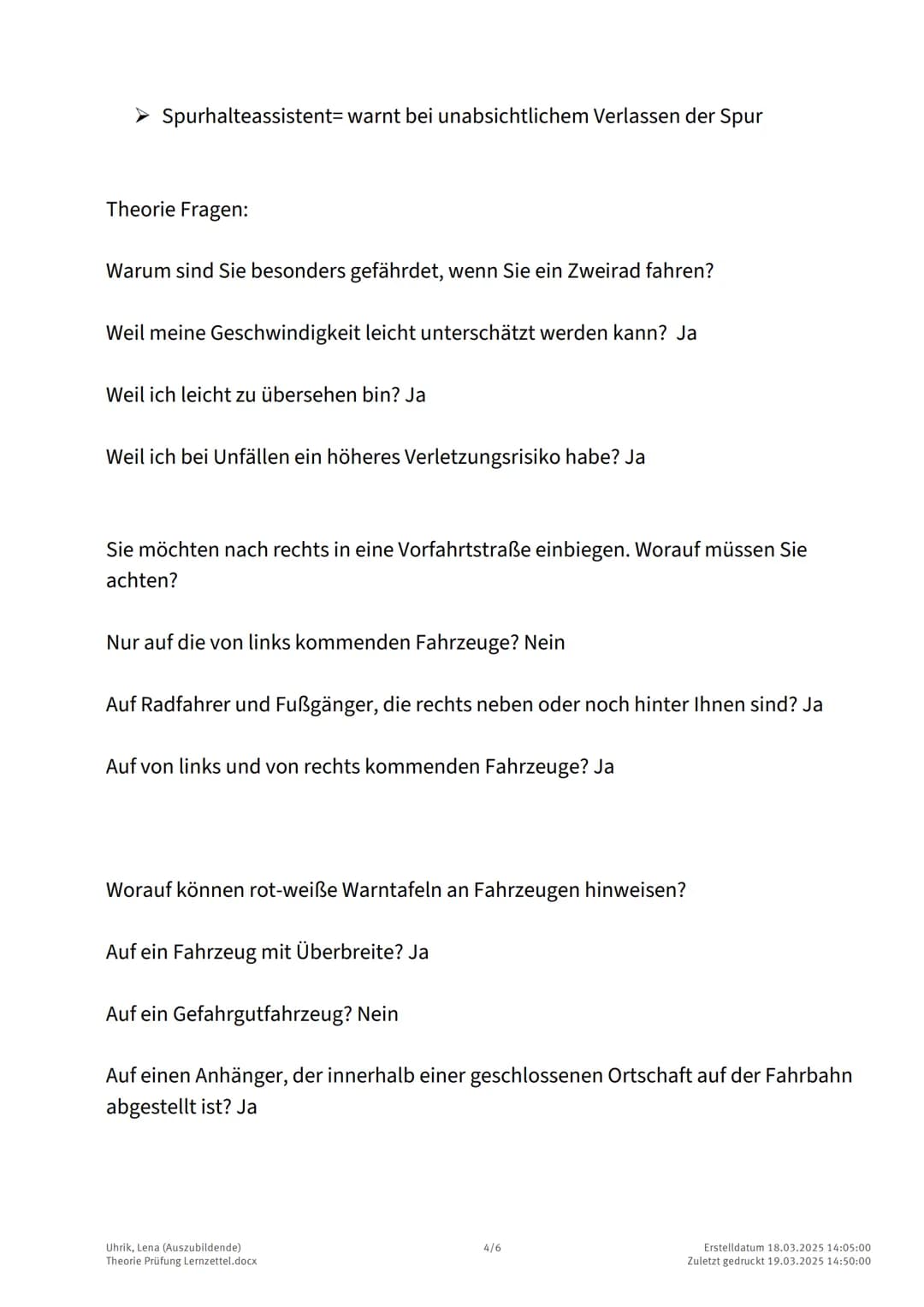--- OCR Start ---
Theorie Prüfung Lernzettel:
Formeln:
Reaktionsweg=V:10*3z.B du fährst 50~km/h wie lange ist dein Reaktionsweg? 15 da
50:10