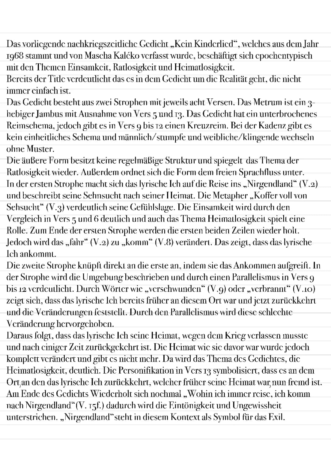 Kein Kinderlied Gedichtsanalyse 