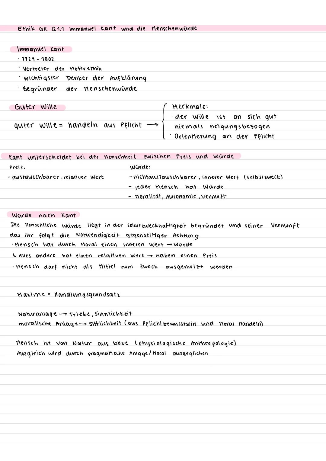 Ethik GK Q1.1 Immanuel Kant und die Menschen würde
Immanuel Kant
· 1724-1802
· Vertreter der Motivethik
wichtigster Denker der Aufklärung
Be