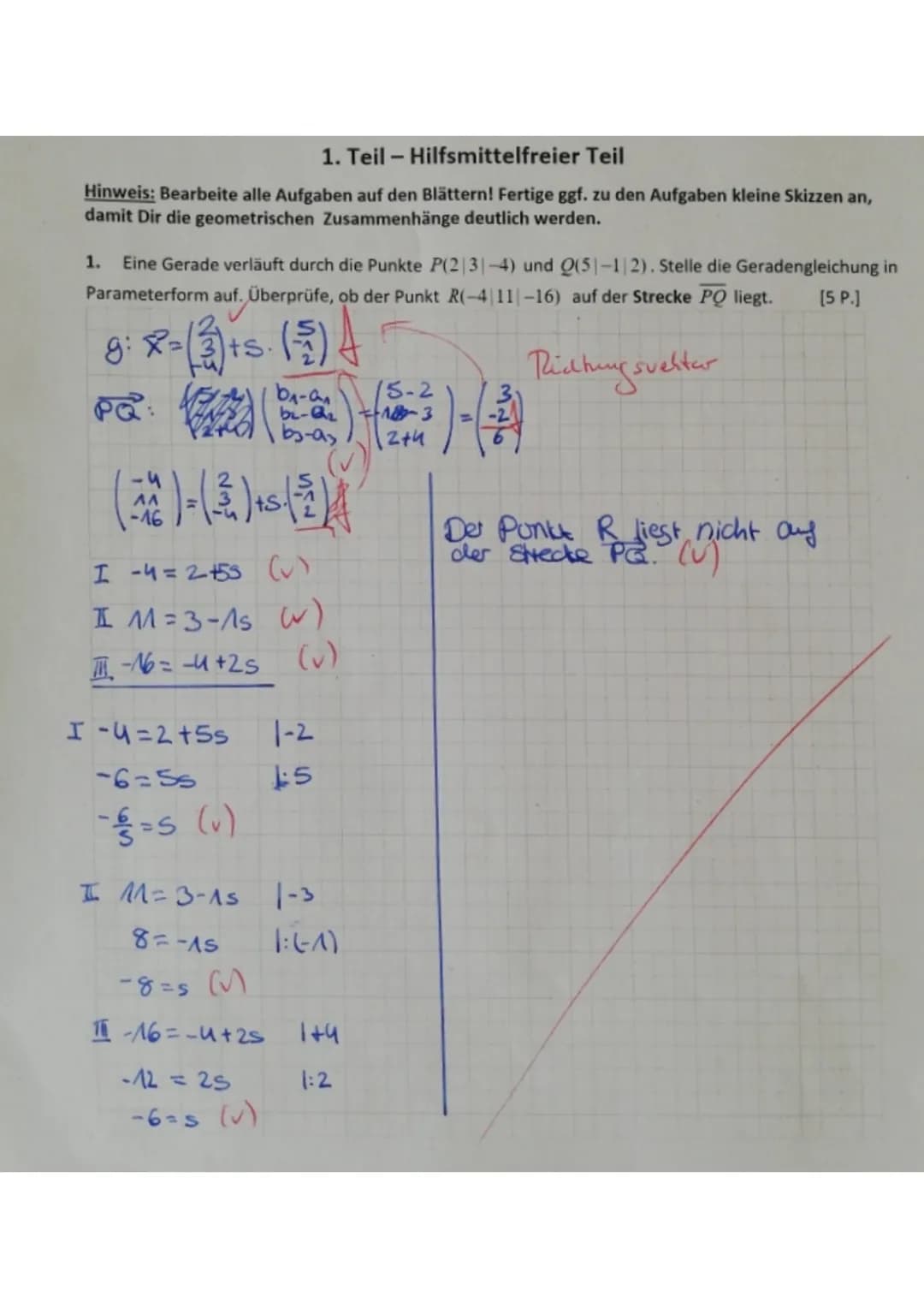 5. Aufgabe
Eine antike Pyramide hat die Ecken 4(100|0|0), B(100 100|0). C(0|100 | 0) und D(0 0 0) und
die Spitze S(50|50|100). Aus der Seite