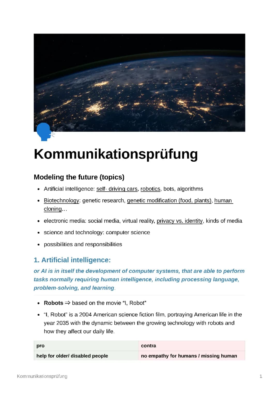 Kommunikationsprüfung Englisch LK 2023 Lernzettel 