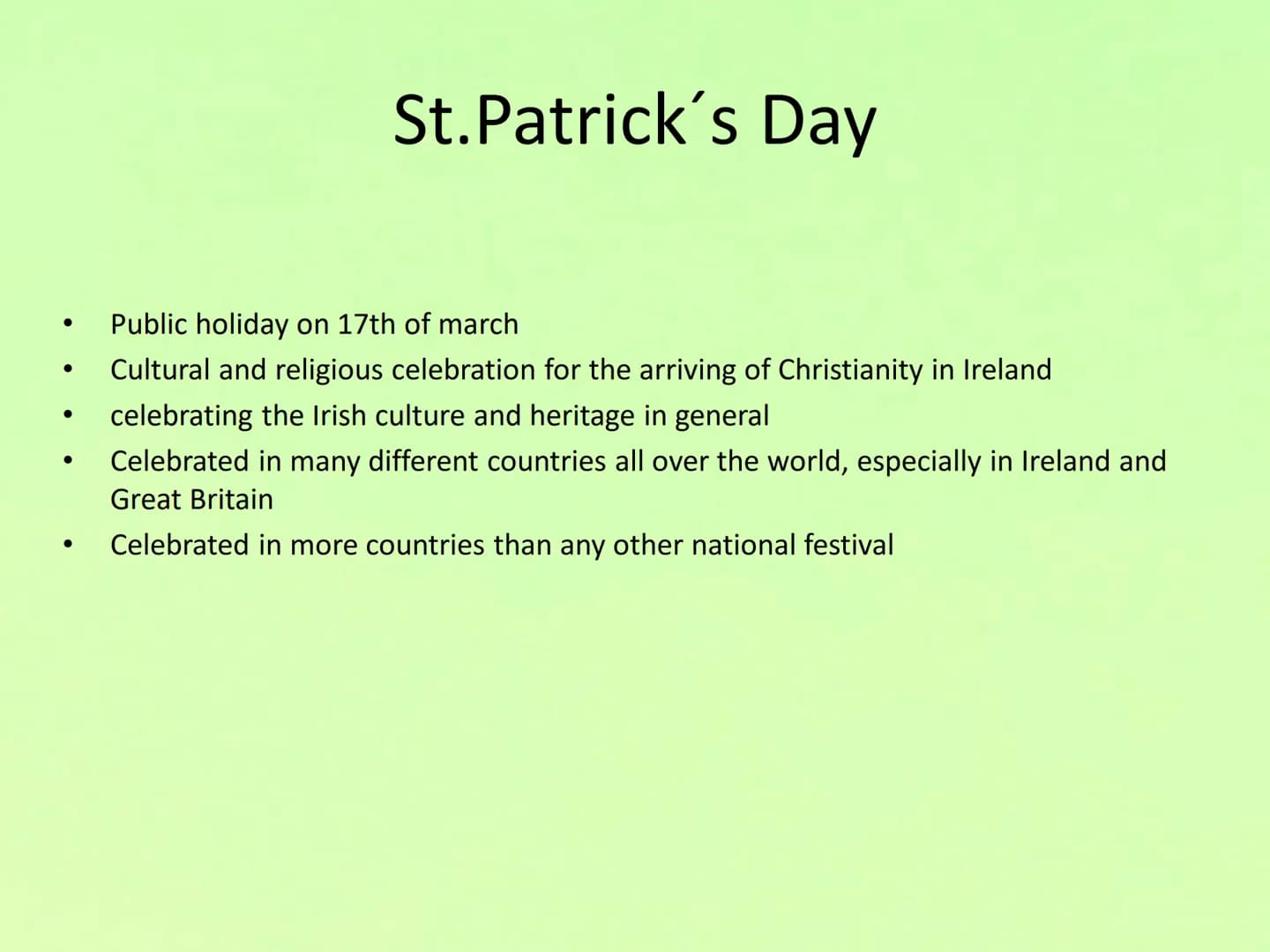 Saint Patrick-
The patron saint of Ireland
PARKIN
Mc MAHON
DAR
TO
RIGHT LANE
RIGHT LAKE
BUSES &
FIGAT TERING
OPEN
ONE
WAY
LE ●
●
●
●
St. Pat