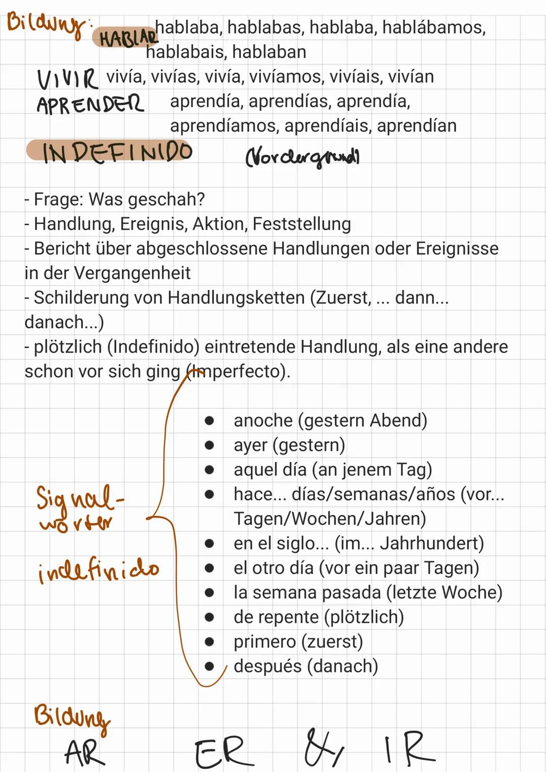 # Imperfecto o indefinido
KURZ:
Das Imperfecto wird bei einer andauernden Handlung
genutzt:
"Cuando era niño..."

Das Indefinido wird bei ei