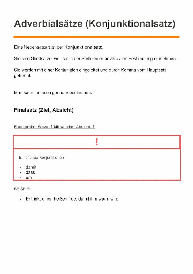 Know Adverbialsätze (Konjunktionalsatz) thumbnail