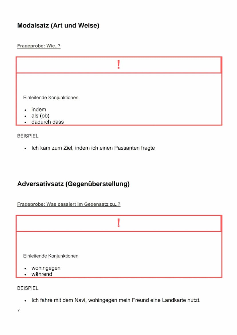 Adverbialsätze (Konjunktionalsatz)
Eine Nebensatzart ist der Konjunktionalsatz.
Sie sind Gliedsätze, weil sie in der Stelle einer adverbiale