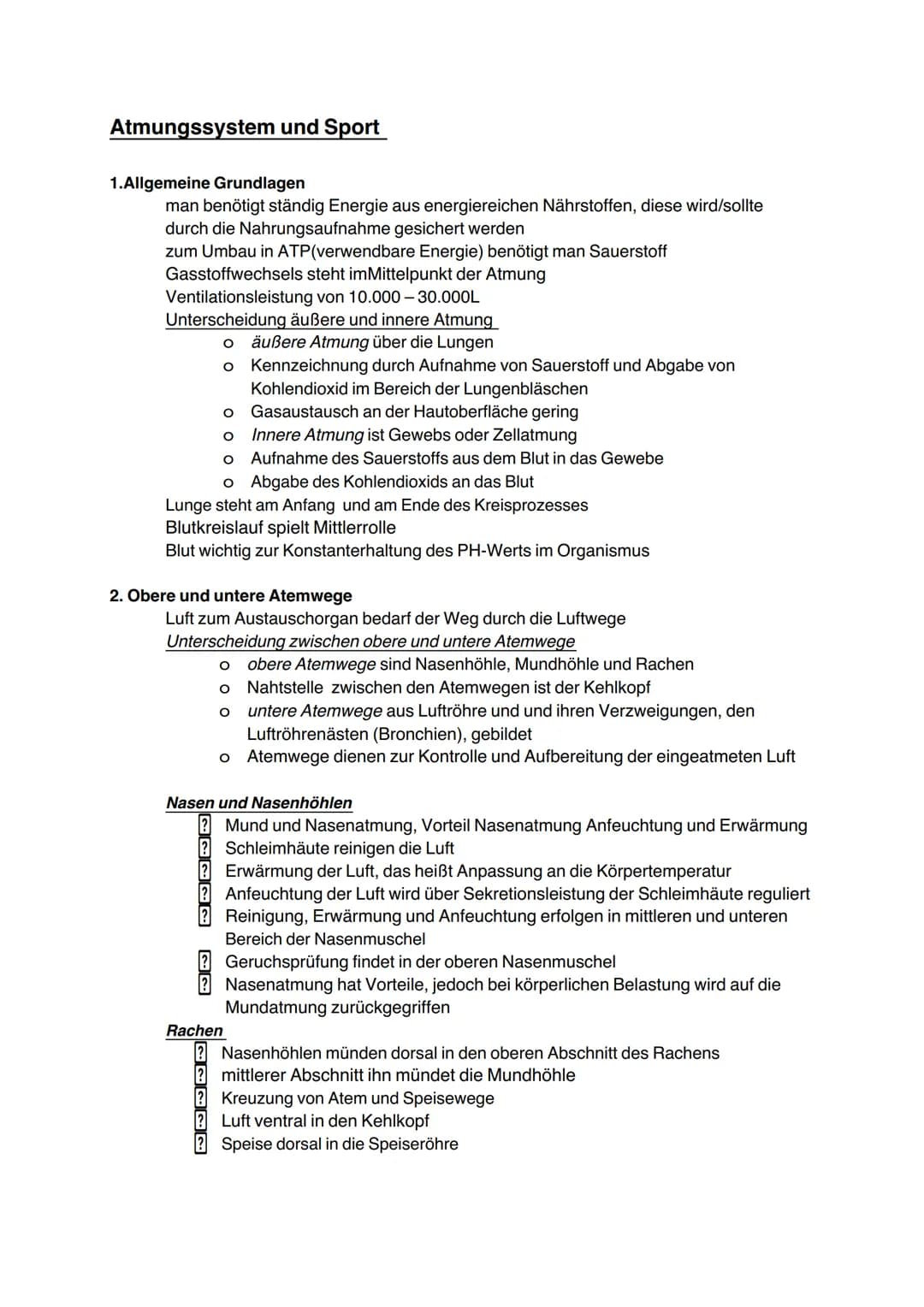 Atmungssystem und Sport
1.Allgemeine Grundlagen
man benötigt ständig Energie aus energiereichen Nährstoffen, diese wird/sollte
durch die Nah