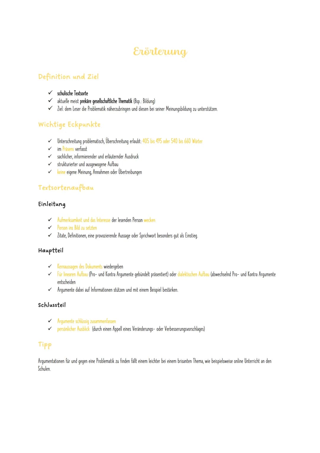 Definition und Ziel
Erörterung
✓schulische Textsorte
✓aktuelle meist prekäre gesellschaftliche Thematik (Bsp.: Bildung)
✓ Ziel: dem Leser di
