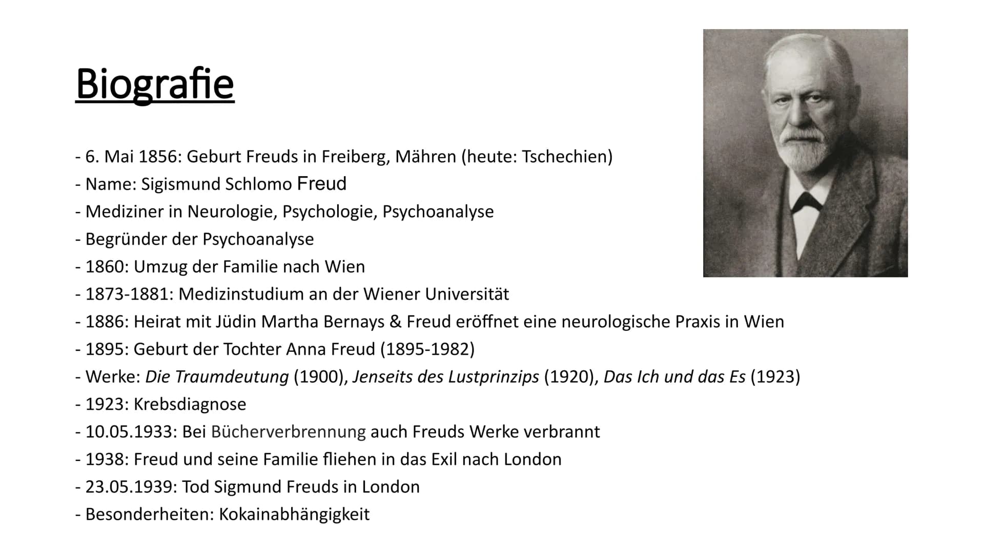 Sigmund Freud und die
Psychoanalyse
Eine Präsentation von Vina Nguyen und Rineel Ishak Inhalt
- Biografie
- Das Instanzenmodell
- Psychoanal