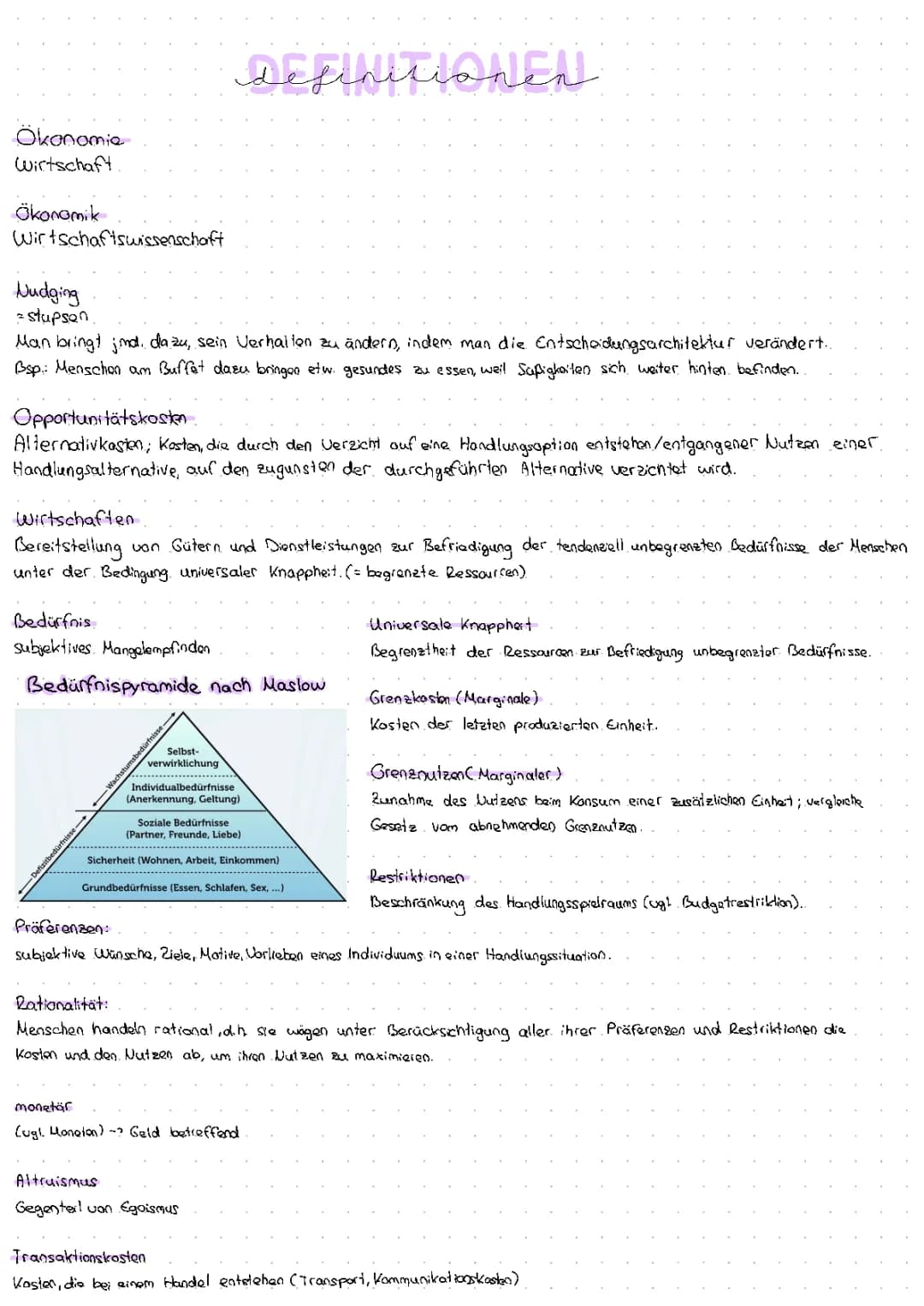Wirtschaft Definitionen