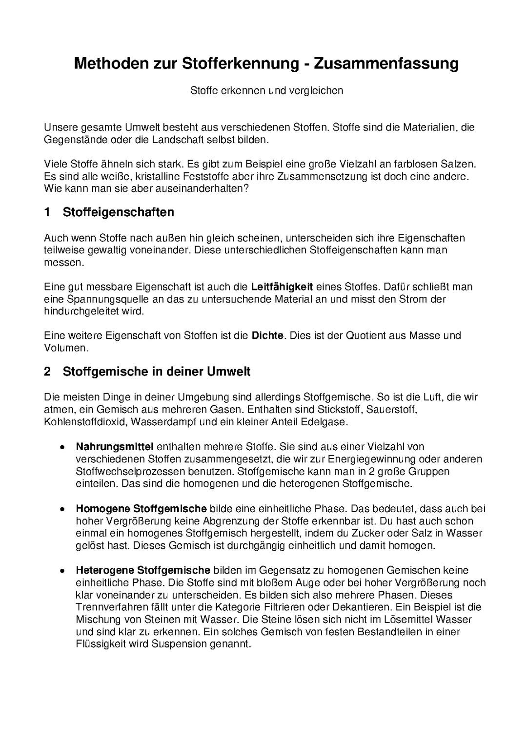 Wie kann man Stoffe bestimmen? - Homogene und heterogene Gemische & Elektrische Leitfähigkeit