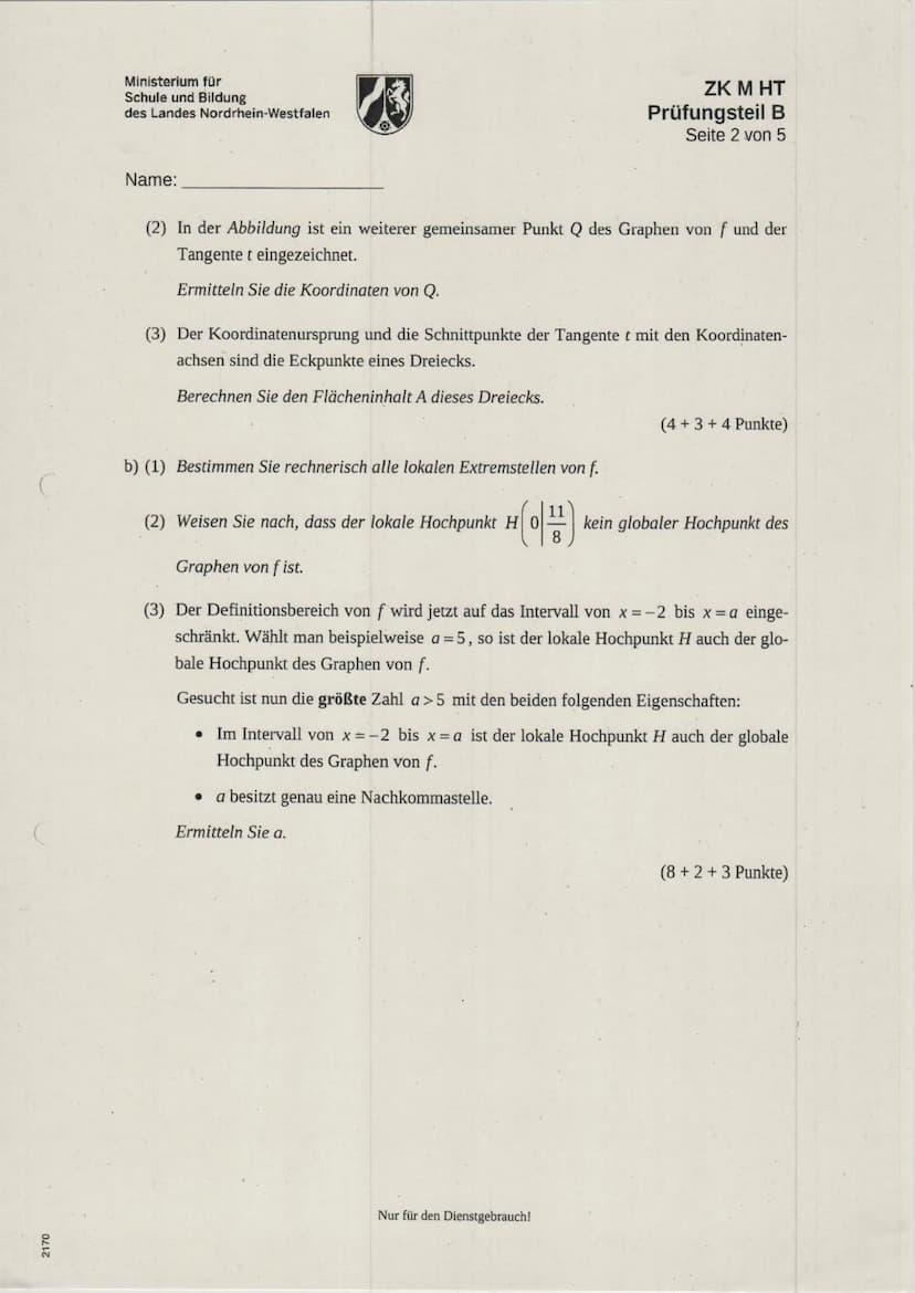 Ministerium für
Schule und Bildung
des Landes Nordrhein-Westfalen
Name:
Zentrale Klausur am Ende der Einführungsphase
2021
Mathematik
Aufgab