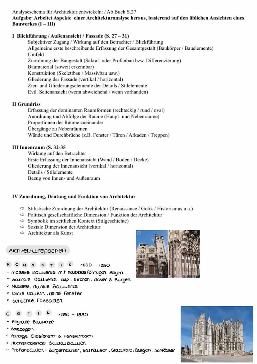 Analysechema Architektur
Ein Bauwerk wird durch viele Faktoren bestimmt (Auftraggeber, Architekt, Funktion des Baues, Form, Stil,
Bedeutung)