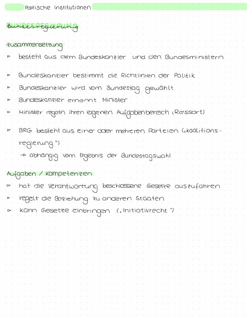 Politische Institutionen
bundestag
Parlament ( Volksvertretung der Bundesrepublik Deutschland).
Aufgaben
D
Wahl des Bundeskanzlers
Wahl des 