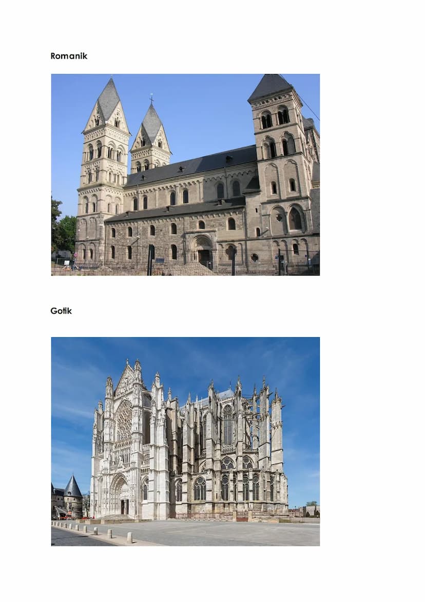 BK- J2.1 Epochen der Kunstgeschichte
1000-1250 Romanik
- Rundbögen (+ in Kirchen)
- massive burgartige Mauern
→ Wiederverwendung von den in 