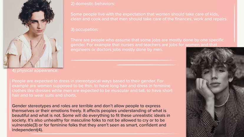 Gender
Stereotypes/gender roles
Glass ceiling effect
Gender - gap
Gender identity
Samantha - Serafine Wagner 9/2
M4 Gender roles
Gender role