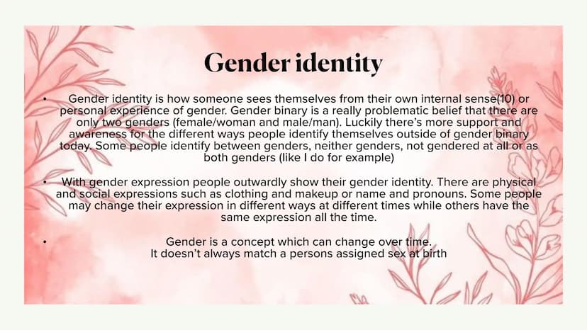 Gender
Stereotypes/gender roles
Glass ceiling effect
Gender - gap
Gender identity
Samantha - Serafine Wagner 9/2
M4 Gender roles
Gender role