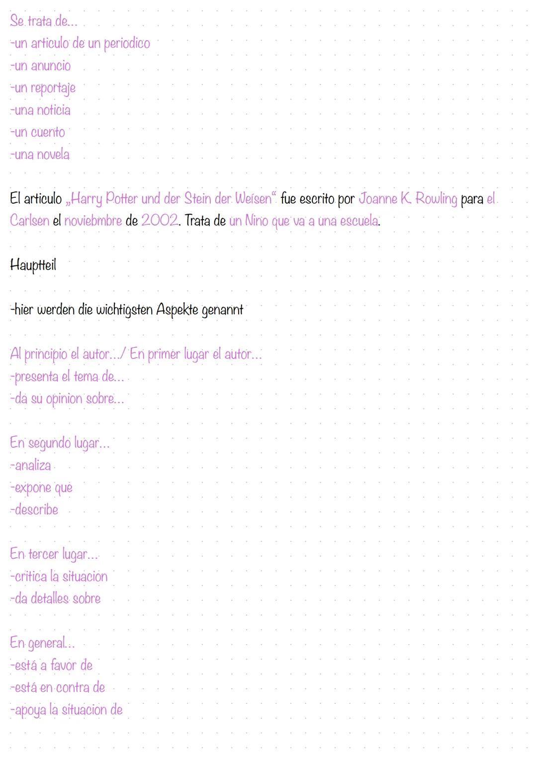 Se trata de...
-un articulo de un periodico
-un anuncio
-un reportaje
-una noticia
-un cuento
-una novela
El articulo Harry Potter und der S