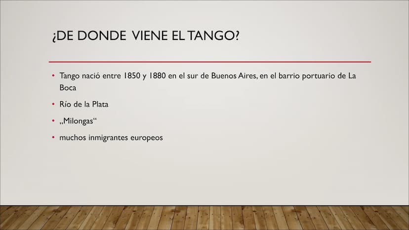 TANGO
PRESENTACIÓN DE EMILY POLCH ESTRUCTURA
●
●
●
●
1. Hechos
●
1.1 ¿Qué es el tango? (Danza y Música)
1.2 ¿De dónde viene el tango?
1.3 Ev