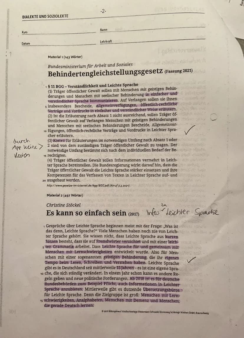 20
D GK
Datum 29.11.2021
•
Kurs
.
-1-
Name
Lehrkraft
10 Ein Deutschkurs Ihrer Schule hat sich im Unterricht mit dem Thema
Leichte Sprache" b