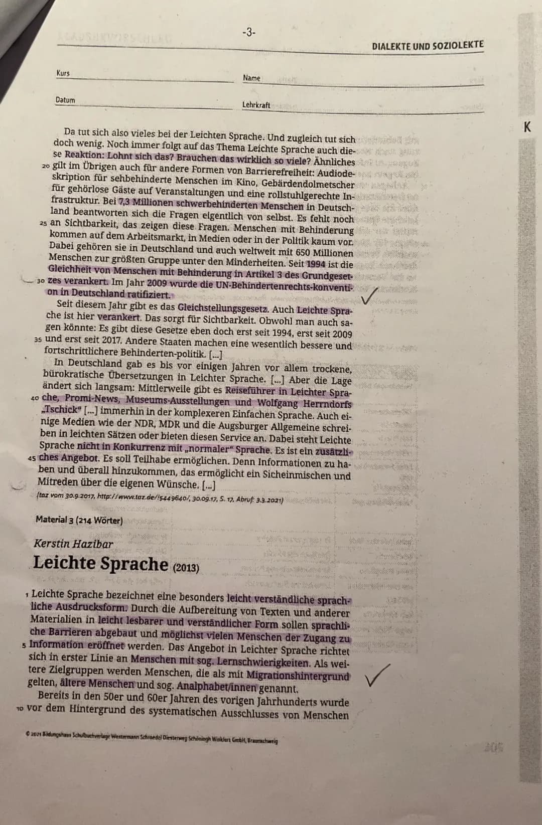 20
D GK
Datum 29.11.2021
•
Kurs
.
-1-
Name
Lehrkraft
10 Ein Deutschkurs Ihrer Schule hat sich im Unterricht mit dem Thema
Leichte Sprache" b