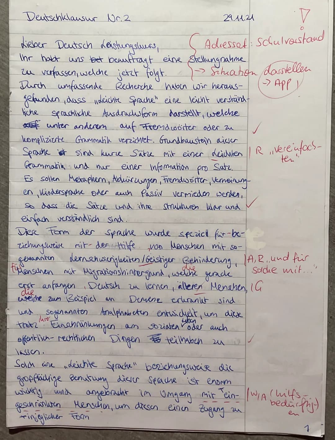 20
D GK
Datum 29.11.2021
•
Kurs
.
-1-
Name
Lehrkraft
10 Ein Deutschkurs Ihrer Schule hat sich im Unterricht mit dem Thema
Leichte Sprache" b