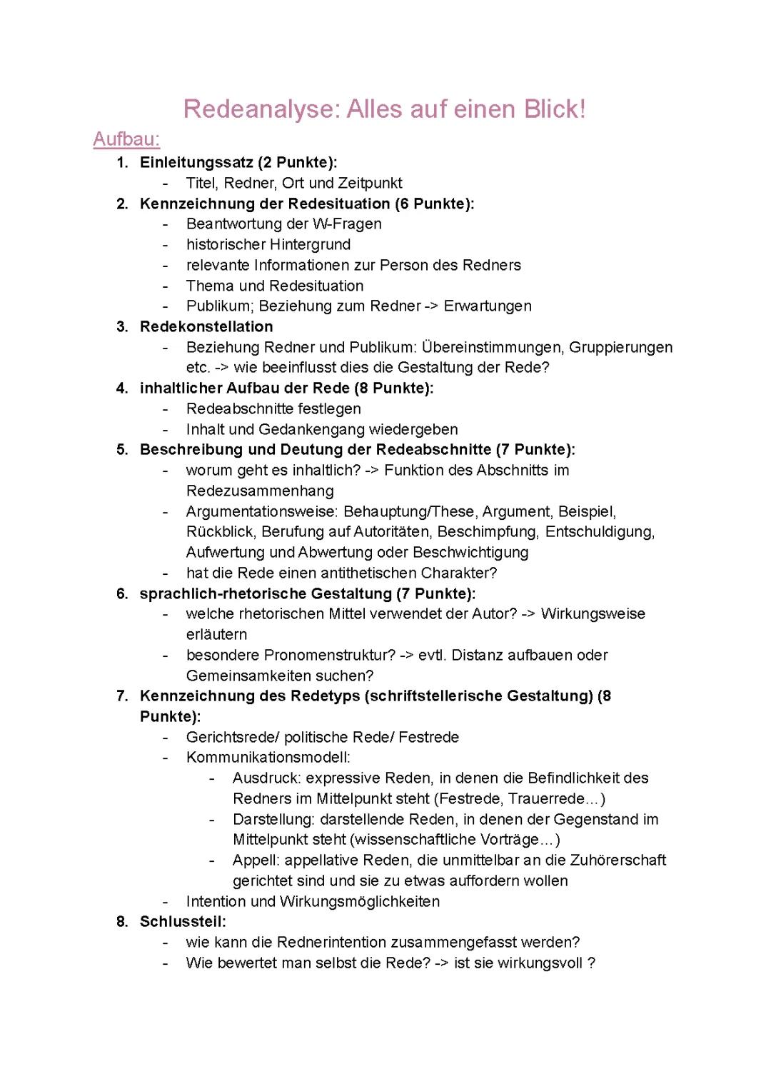 Redeanalyse Beispiel mit Lösung PDF - Rhetorische Mittel und Formulierungshilfen