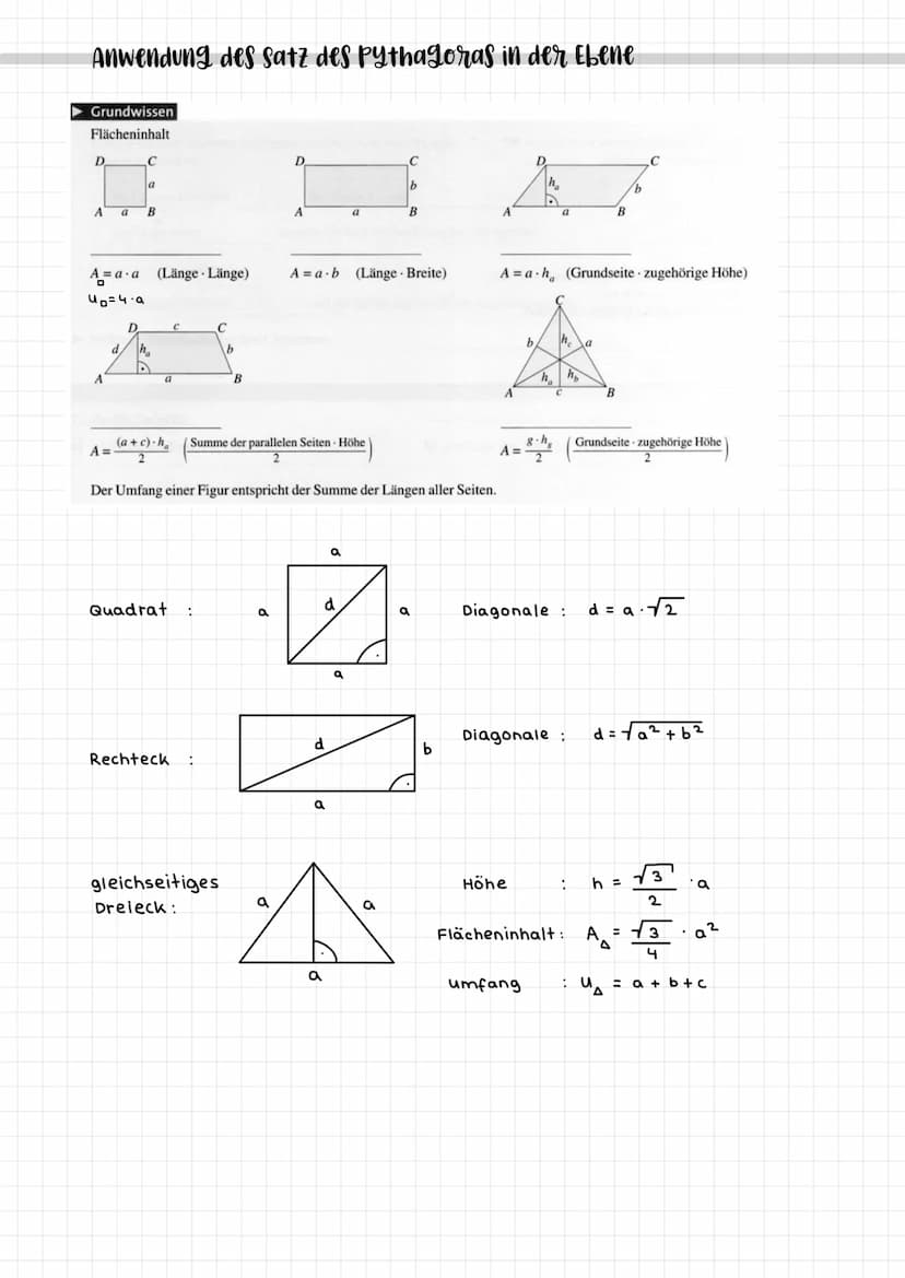 Mathe 9b; Übersicht
Satz des Pythagoras
Der Satz des Pythagoras gilt nur in rechtwinkligen Dreiecken!
- Der Satz des Pythagoras besagt:
Die 