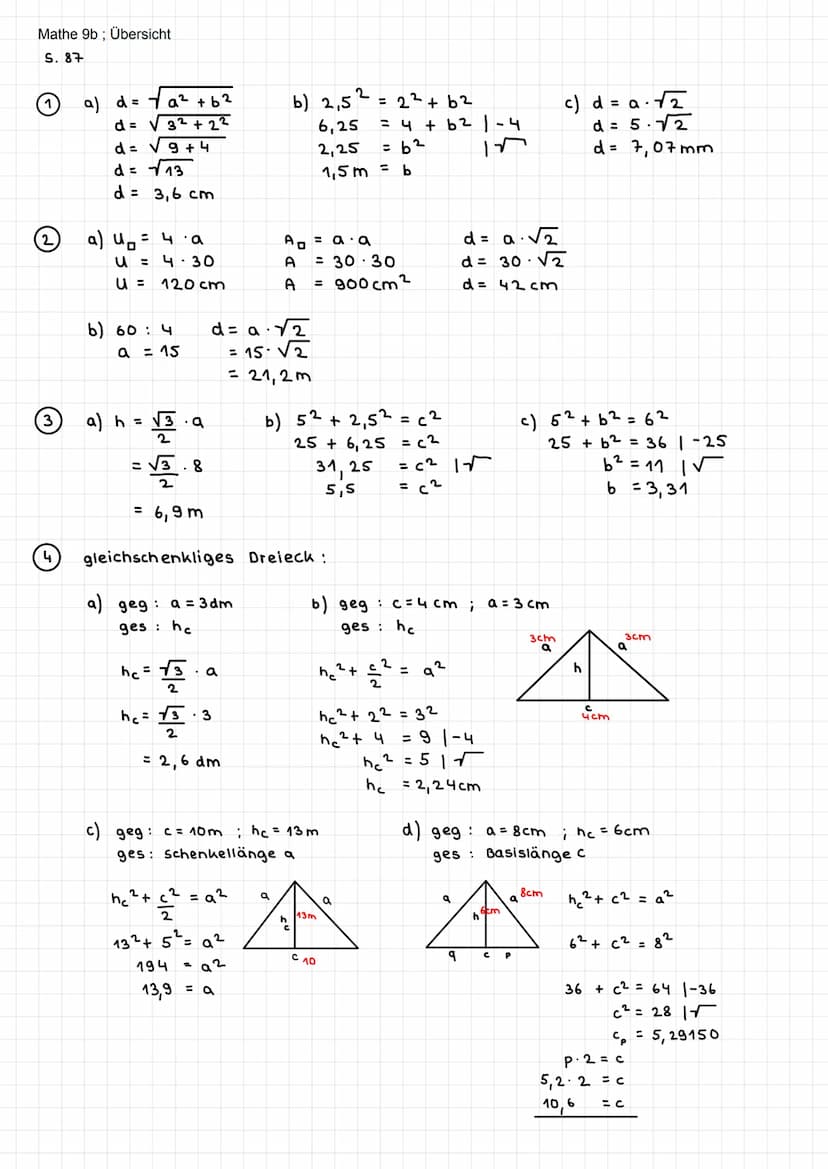 Mathe 9b; Übersicht
Satz des Pythagoras
Der Satz des Pythagoras gilt nur in rechtwinkligen Dreiecken!
- Der Satz des Pythagoras besagt:
Die 