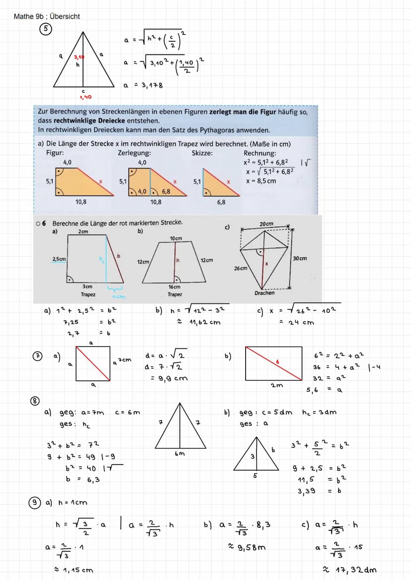 Mathe 9b; Übersicht
Satz des Pythagoras
Der Satz des Pythagoras gilt nur in rechtwinkligen Dreiecken!
- Der Satz des Pythagoras besagt:
Die 