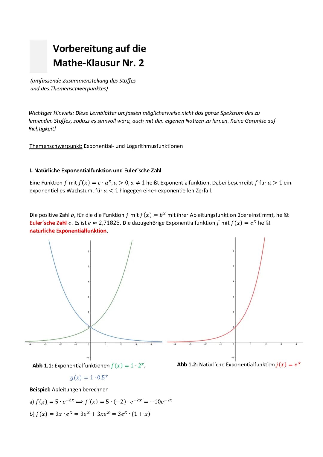 Natürliche Exponential- und Logarithmusfunktion