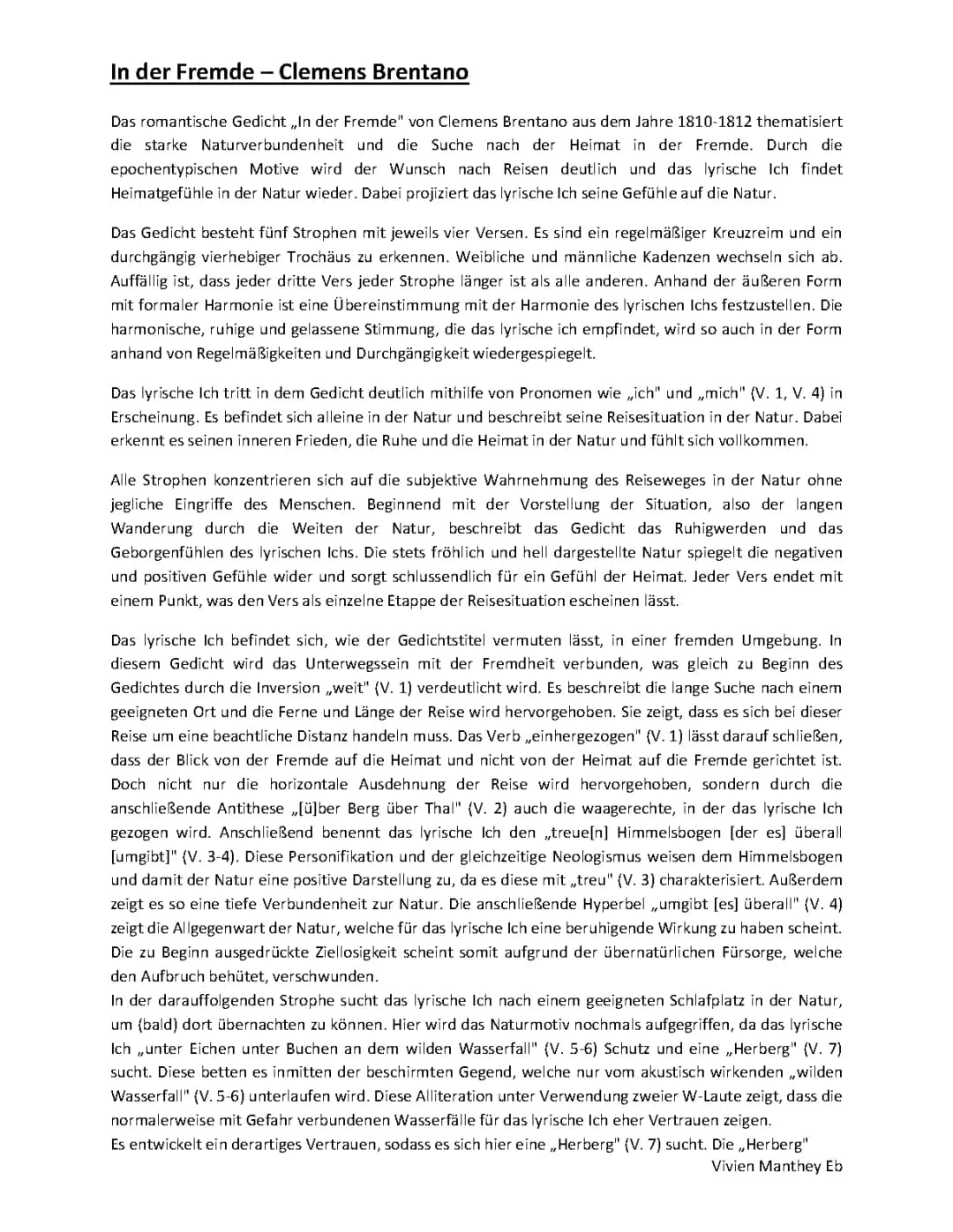 In der Fremde – Clemens Brentano