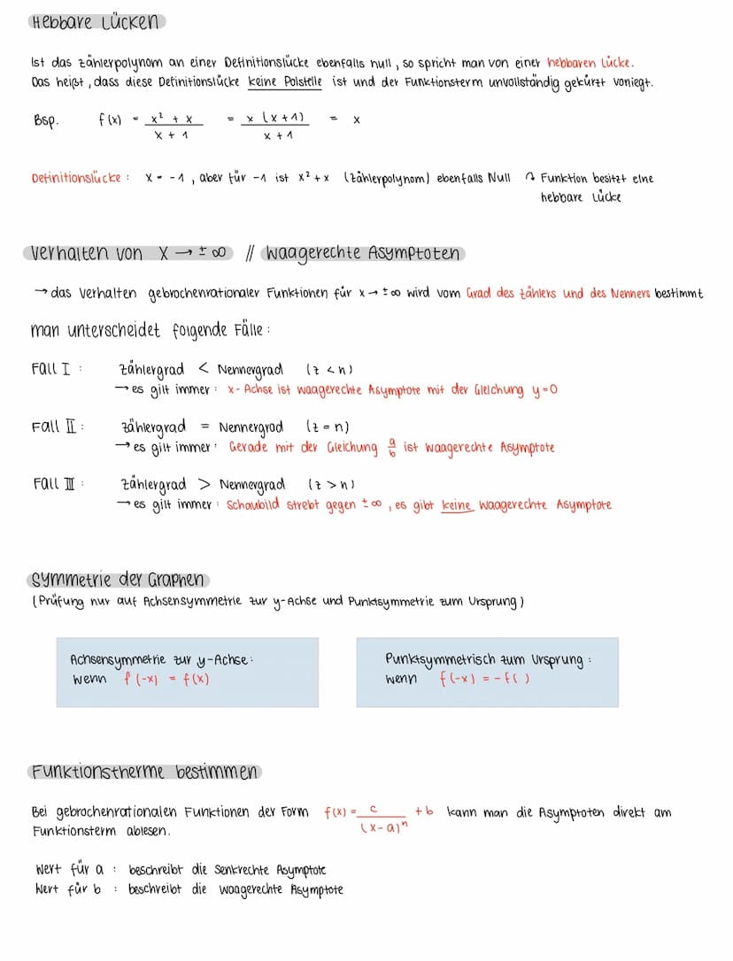 Gebrochenrationale Funktionen
Die Grundfunktionen:
der X-Achse
I & III Quadrant
heißen Hyperbeln
für n ungerade gilt:
Schaubilder verlaufen 