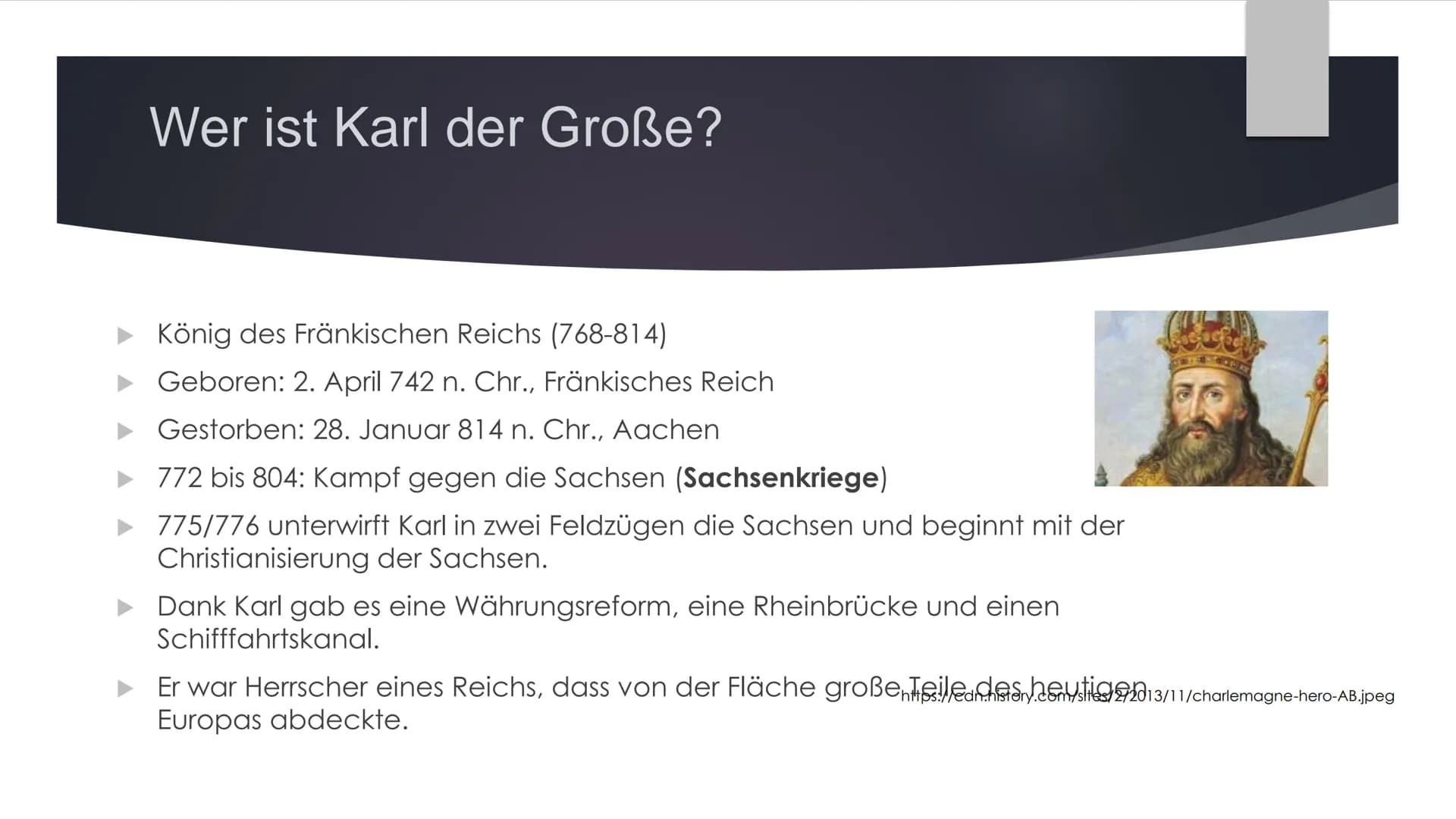 Trägt Karl der Große seinen Namen
zu Recht und gilt er als Vater
Europas? Gliederung
1. Wer ist Karl der Große?
2. Reich von Karl
3. Fazit W