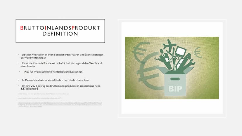 WIRTSCHAFTSWACHSTUM INHALTSANGABE
●
●
●
●
●
●
Wirtschaftswachstum Definition
Bruttoinlandsprodukt(BIP) Definition
BIP berechnen
Nominales un