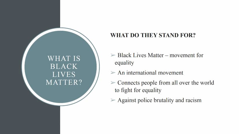 BLACK LIVES MATTER
A presentation by
Name TABLE OF CONTENT
➤ Keywords
➤ What is "Black Lives Matter"?
➤ When was "Black Lives Matter" founde