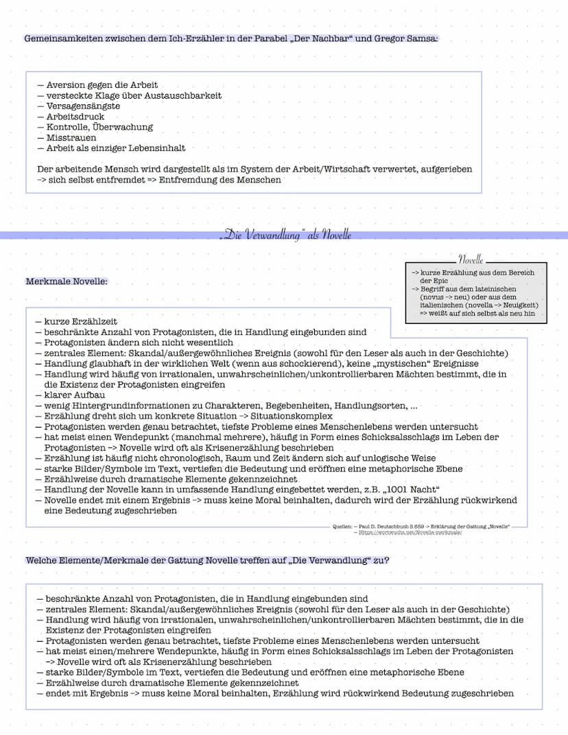 1. Die Verwandlung" - Franz Kafka
-Geschehen/Handlung/Ereignis
Gregor Samsa wacht ,,verwandelt" auf
-> Auslöser für jede weitere Handlung
- 