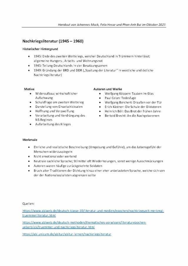 Know Nachkriegsliteratur Handout thumbnail
