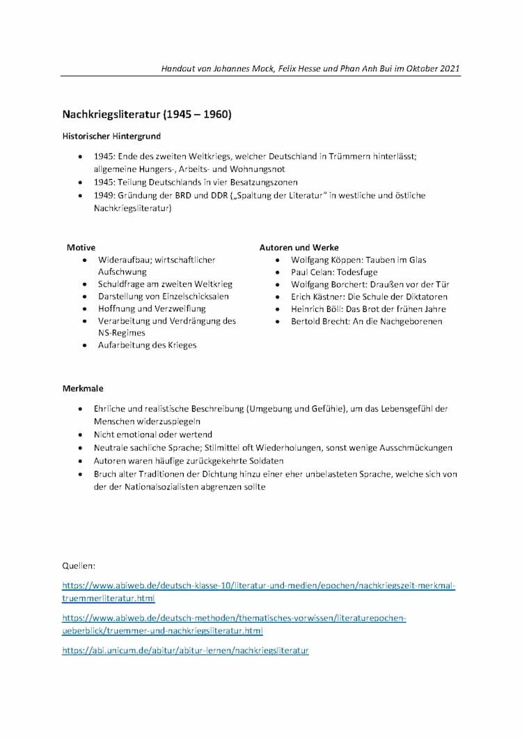 Know Nachkriegsliteratur Handout thumbnail